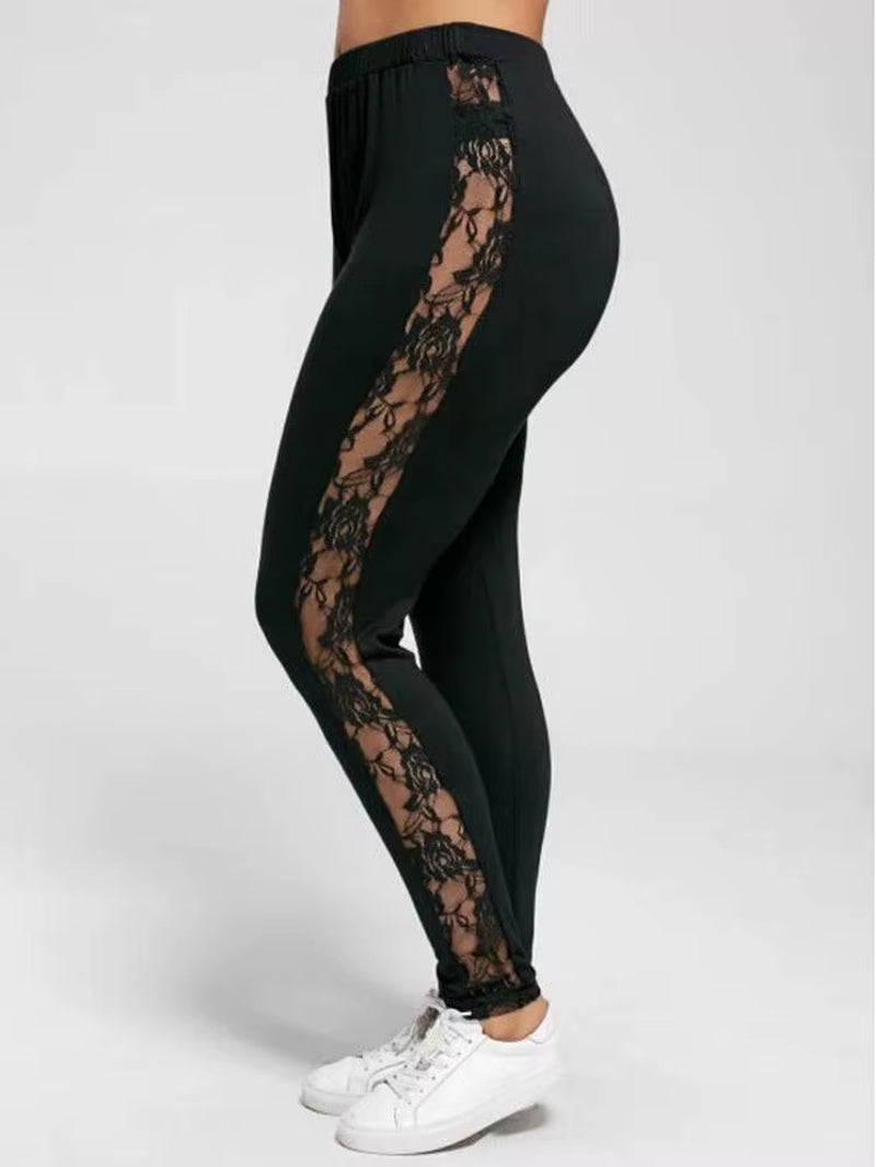 3XL XXL plus Size Lace High Waist Fitness Leggings Women Holllow Out Yoga Pants Gym Workout Sports Trousers