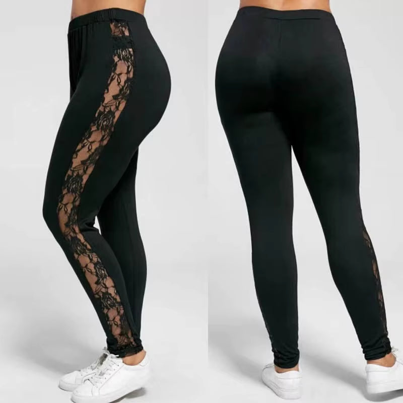 3XL XXL plus Size Lace High Waist Fitness Leggings Women Holllow Out Yoga Pants Gym Workout Sports Trousers