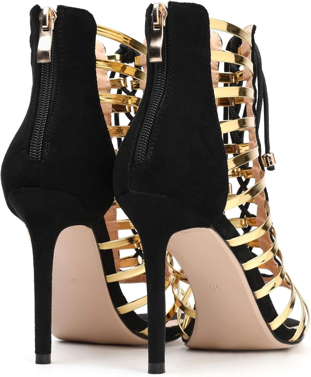 High Heels for Women Lace up Stiletto Heeled Sandals Peep Toe Strappy Dress Shoes Summer Party Pumps Zipper