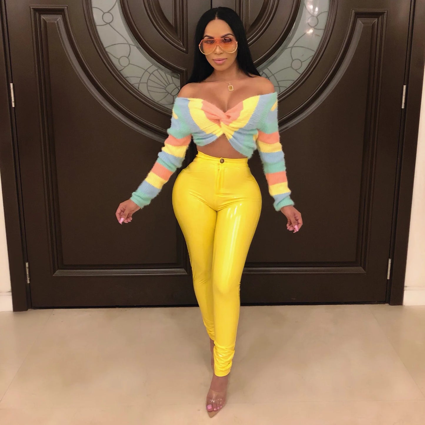 Women Latex Faux Pu Leather Pants Trousers Push up High Waist Skinny Pants Pencil Fall Winter Solid Color Sexy Pants Female
