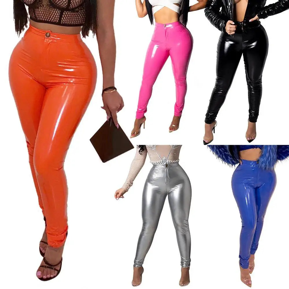 Women Latex Faux Pu Leather Pants Trousers Push up High Waist Skinny Pants Pencil Fall Winter Solid Color Sexy Pants Female