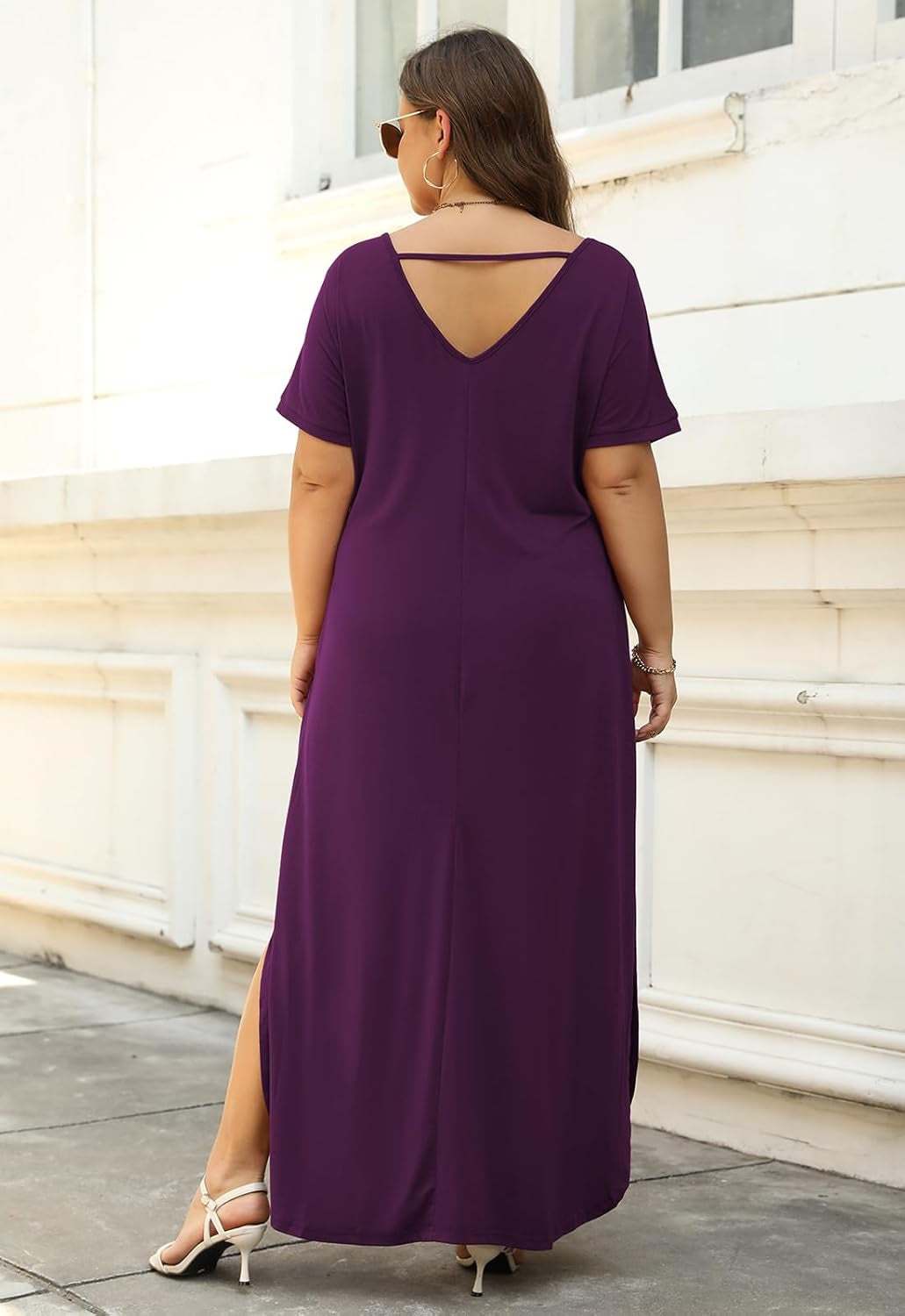 plus Size Maxi Dresses for Curvy Women Casual Summer Slit Loose Short Sleeve Long Dress with Pocket 14-26