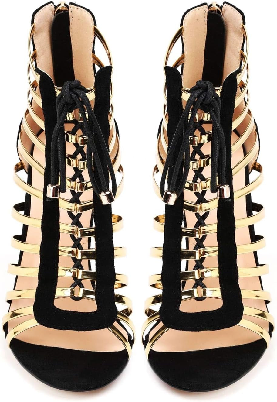 High Heels for Women Lace up Stiletto Heeled Sandals Peep Toe Strappy Dress Shoes Summer Party Pumps Zipper