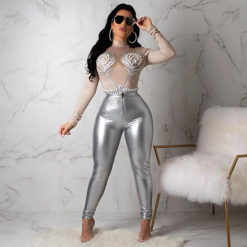 Women Latex Faux Pu Leather Pants Trousers Push up High Waist Skinny Pants Pencil Fall Winter Solid Color Sexy Pants Female