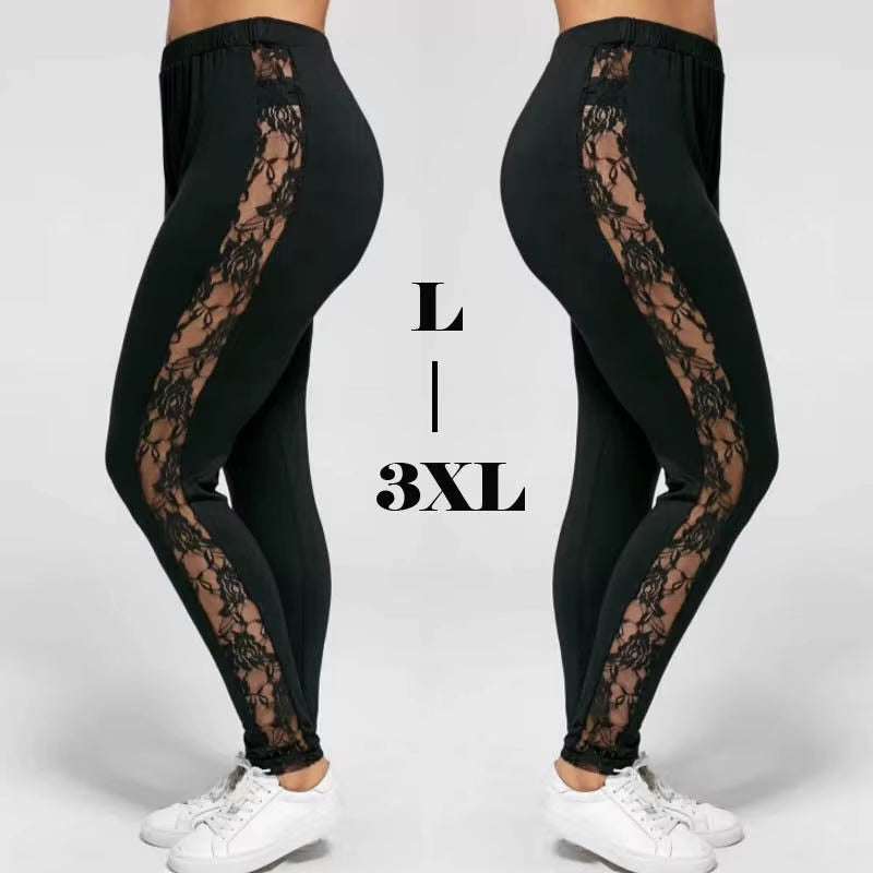3XL XXL plus Size Lace High Waist Fitness Leggings Women Holllow Out Yoga Pants Gym Workout Sports Trousers