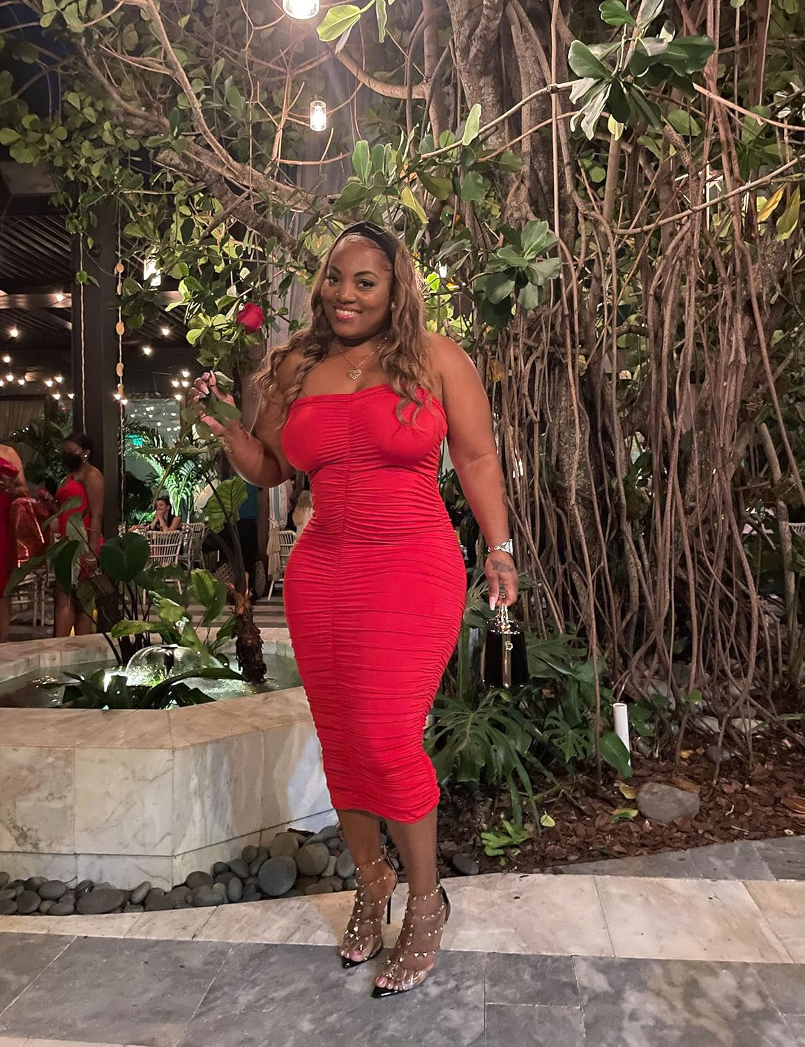 Women'S Sexy Ruched Strapless Bodycon Tube Maxi Long Club Dress