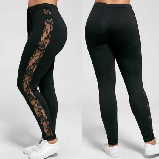 3XL XXL plus Size Lace High Waist Fitness Leggings Women Holllow Out Yoga Pants Gym Workout Sports Trousers