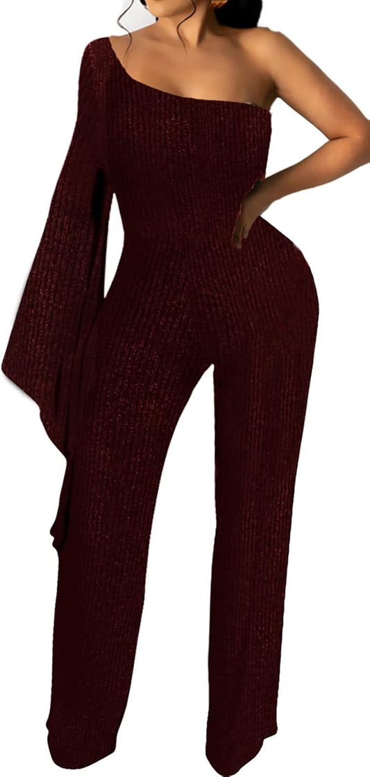 Sexy Jumpsuits for Women V Neck Business Rompers Elegant Stand Collar Button down Straight Long Pants Rompers with Belt